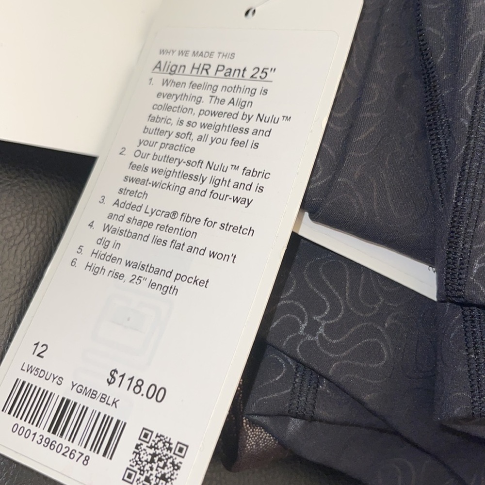 LULULEMON ALIGN PANT 25” YOGO EMBOSS BLK/BLK - Picture 5 of 5